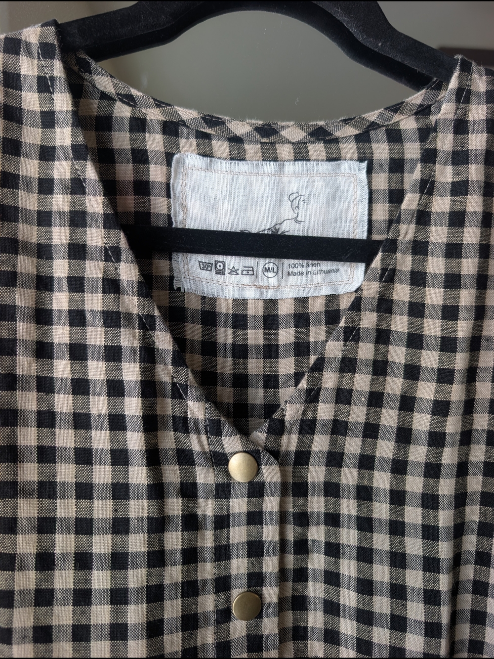 Not Perfect Linen - Montmartre Dress, Mid Sand Gingham, Size M/L - Picture 4 of 6